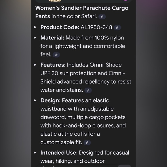 Columbia Sandier Parachute Omni-Shield Pants Joggers S small NWT - Picture 9 of 11